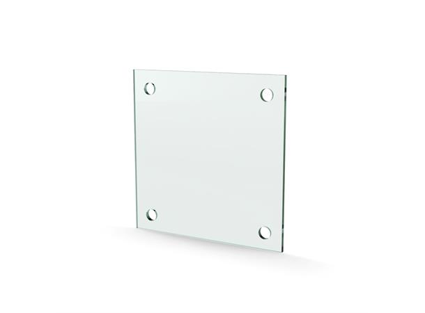Herdet glass med hull, 4mm, flat 120x120, 4hull, 15/15, 11mm hull 