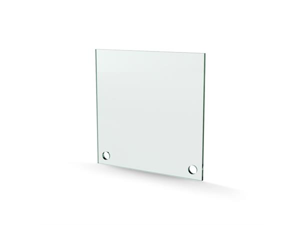 Herdet glass med hull, 4mm, flat 150x150, 2hull, 15/15, 11mm hull 