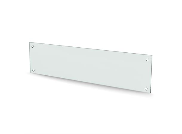 Herdet glass med hull, 4mm, flat 600x150, 4hull, 15/15, 11mm hull 