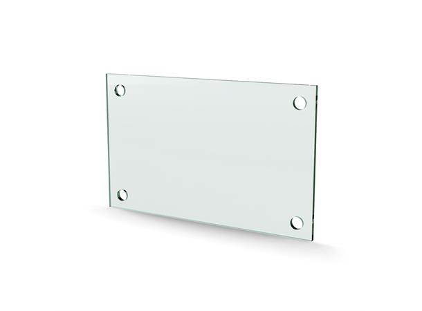 Herdet glass med hull, 4mm, flat 200x130, 4hull, 15/15, 11mm hull 