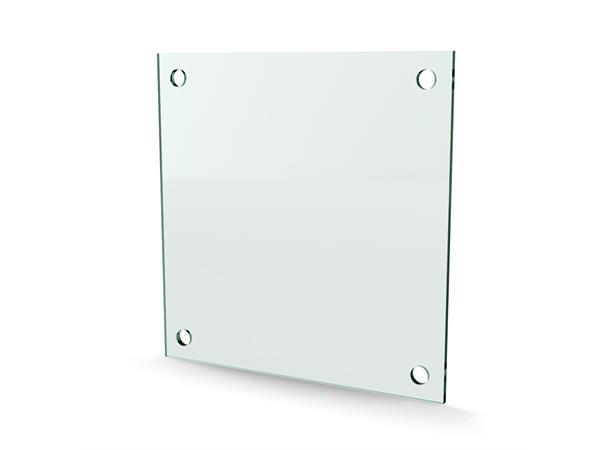 Herdet glass med hull, 4mm, flat 200x200, 4hull, 15/15, 11mm hull 