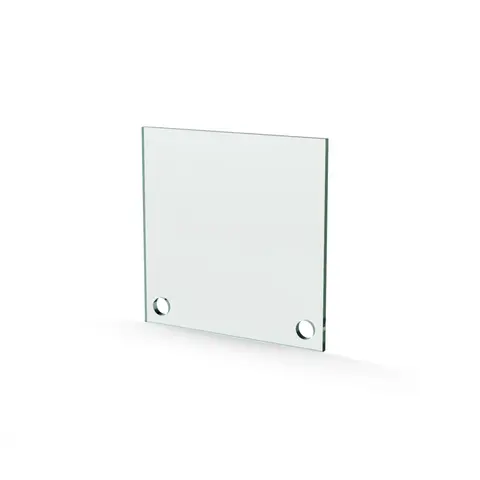 Herdet glass med hull, 4mm, flat 120x120, 2hull, 15/15, 11mm hull