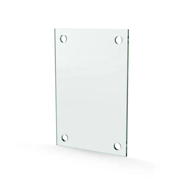 Herdet glass med hull, 4mm, flat 120x180, 4hull, 15/15, 11mm hull 