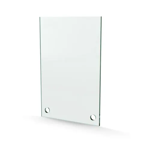 Herdet glass med hull, 4mm, flat 100x170, 2hull, 16/21, 11mm hull