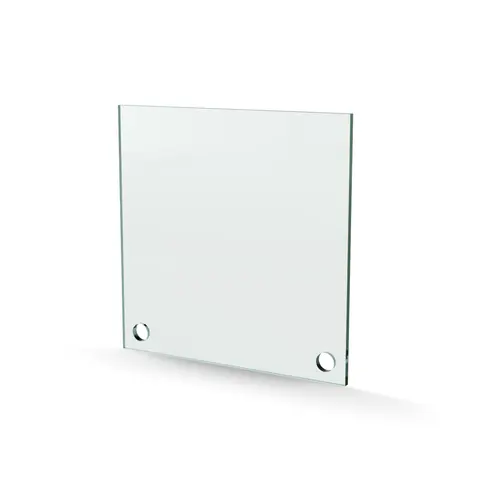 Herdet glass med hull, 4mm, flat 150x150, 2hull, 15/15, 11mm hull