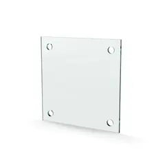 Herdet glass med hull, 4mm, flat 120x120, 4hull, 15/15, 11mm hull