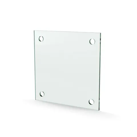 Herdet glass med hull, 4mm, flat 120x120, 4hull, 15/15, 11mm hull