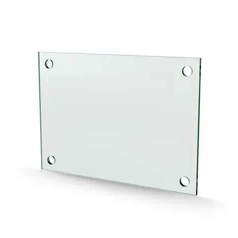 Herdet glass med hull, 4mm, flat 210x148, 4hull, 15/15, 11mm hull