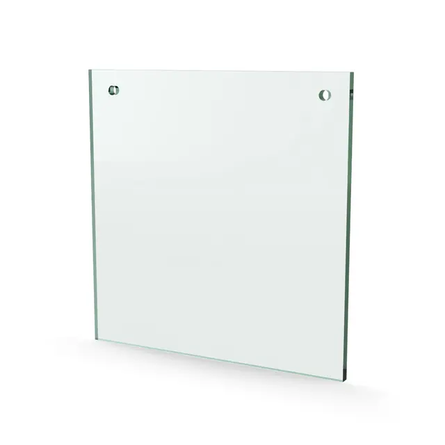 Herdet glass med hull, 6mm, flat 180x180, 2hull, 25/15, 6mm hull 