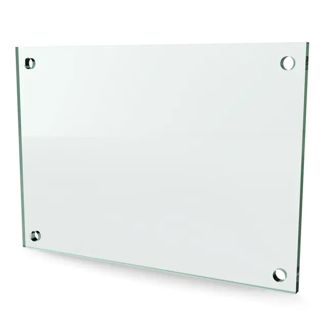 Herdet glass med hull, 6mm, flat 297x210, 4hull, 25/20, 11mm hull 